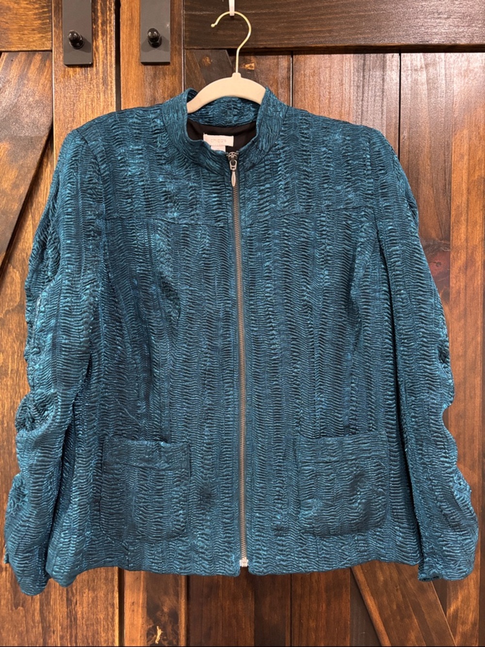 Chico's Blazer‎  Fabric Size Teal Textured XL
